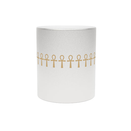 Queen Ankh Metallic Mug (Coffee/Tea), 11oz, Silver/Gold