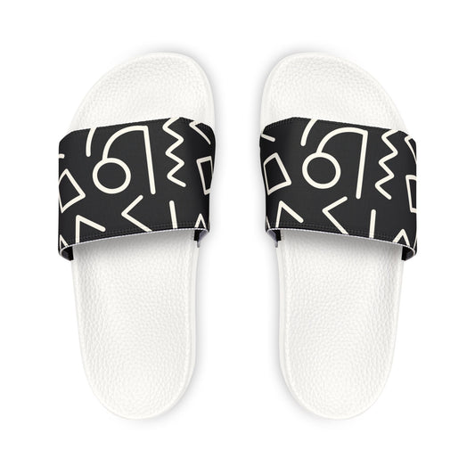 Tribal African Print Men's PU Slide Sandals black/white