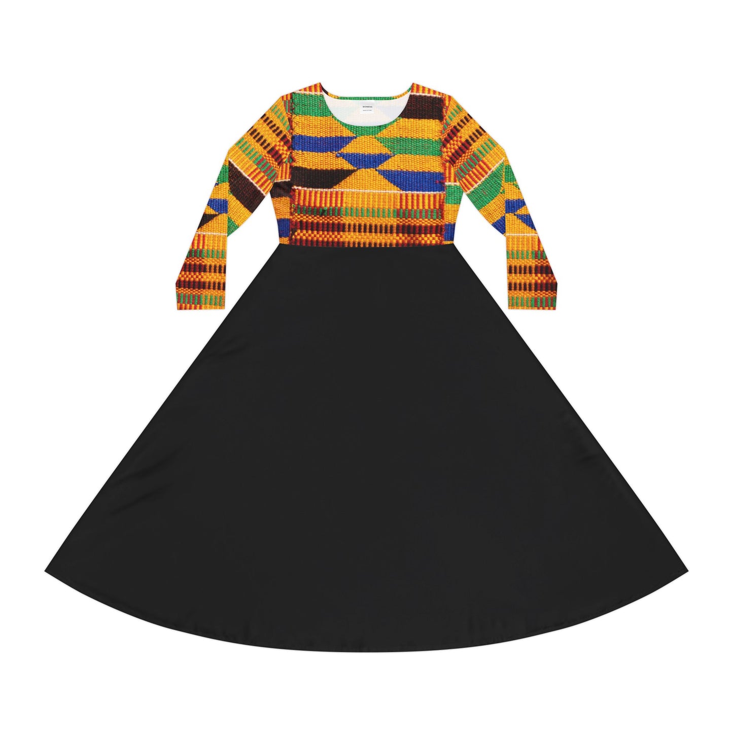 Kente Print Women's Long Sleeve Dance Dress (AOP)