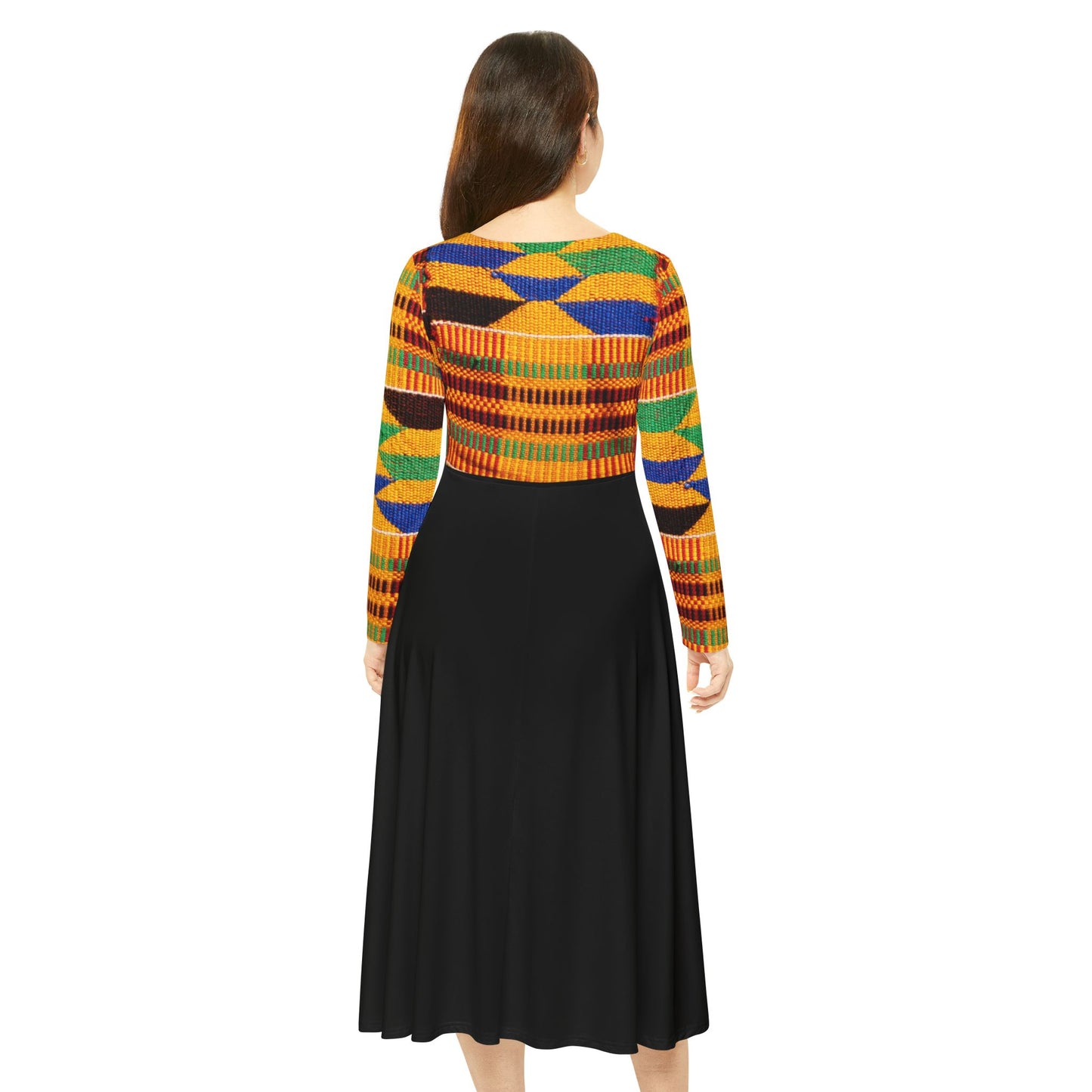 Kente Print Women's Long Sleeve Dance Dress (AOP)