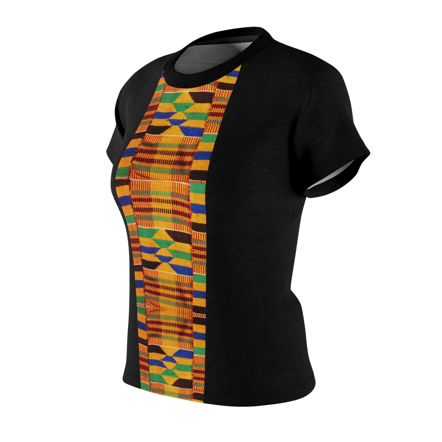 Kente Print Women's Cut & Sew Tee (AOP) stripe pattern/black