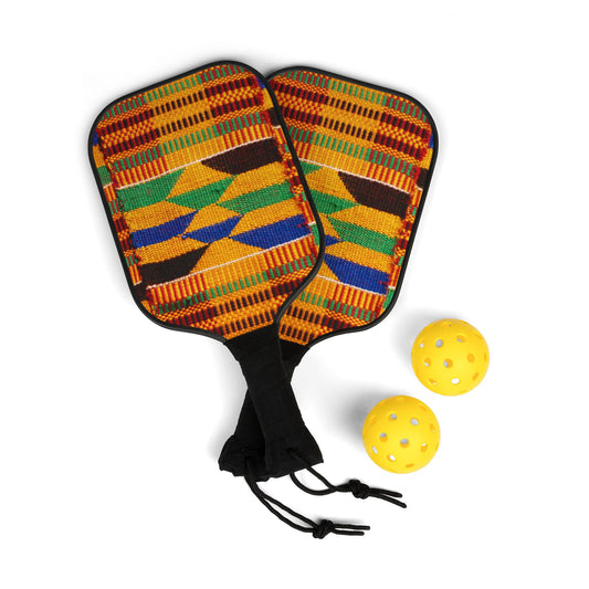 Colorful Pickleball Paddles Set with Balls - Kente Print - Vibrant Sports Kit for Fun Games