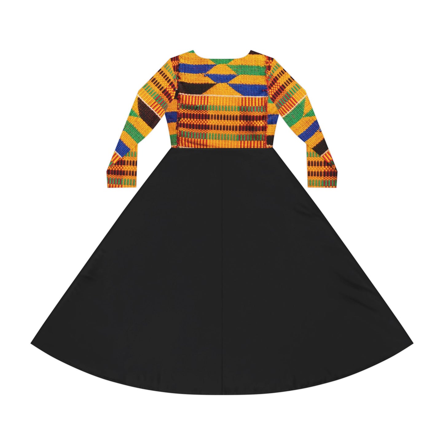 Kente Print Women's Long Sleeve Dance Dress (AOP)