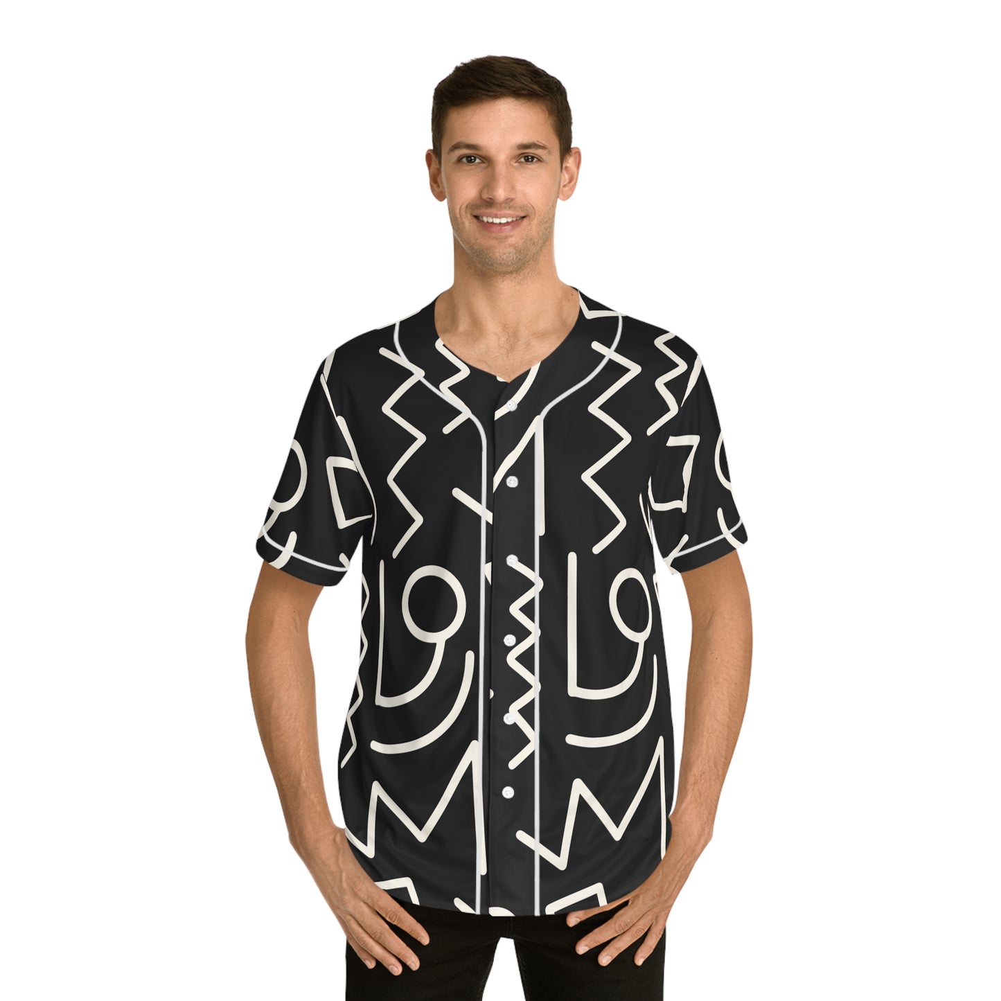 Tribal African Aztec Pattern - Men's Baseball Jersey (AOP) - black/white