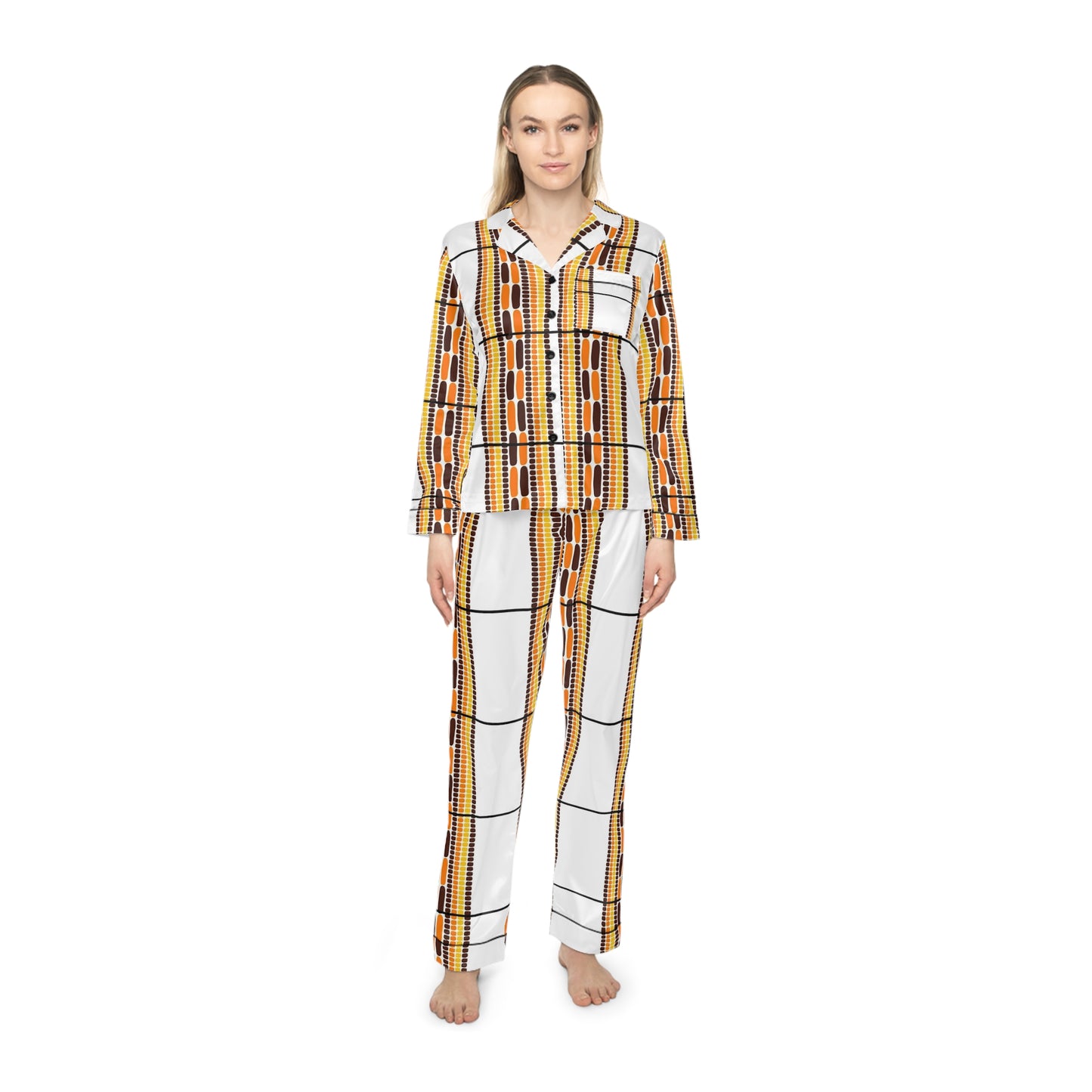 African Basket Plaid Print Women's Satin Pajamas (AOP)