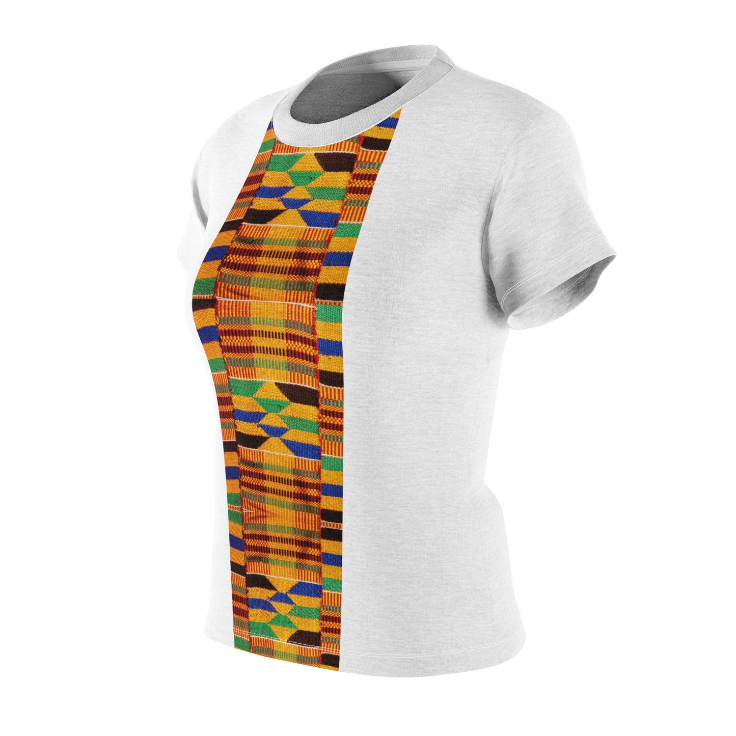 Kente Print Women's Cut & Sew Tee (AOP) stripe pattern/white