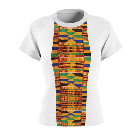 Kente Print Women's Cut & Sew Tee (AOP) stripe pattern/white