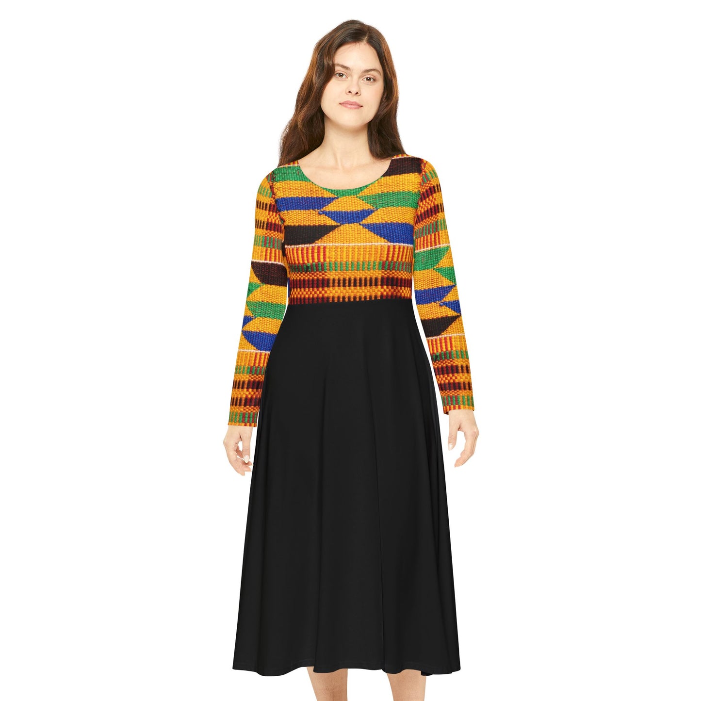 Kente Print Women's Long Sleeve Dance Dress (AOP)