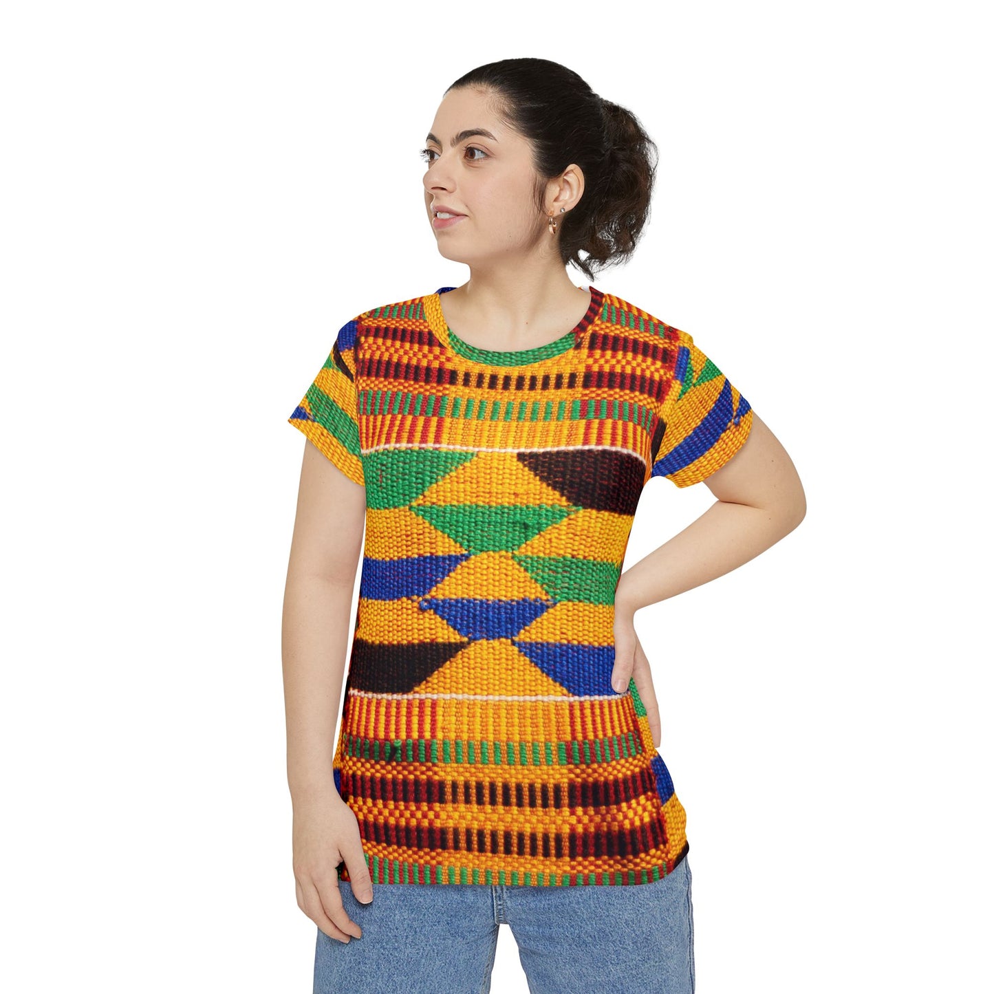 Kente Print Women's Short Sleeve Shirt (AOP)