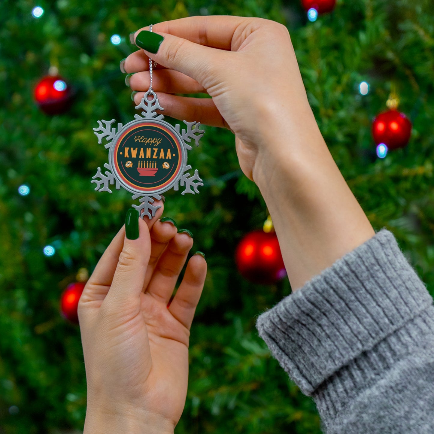 Happy Kwanzaa Pewter Snowflake Ornament