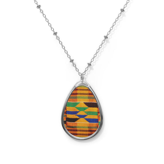 Colorful Oval Necklace - Kente Print - Vibrant African Print Pendant