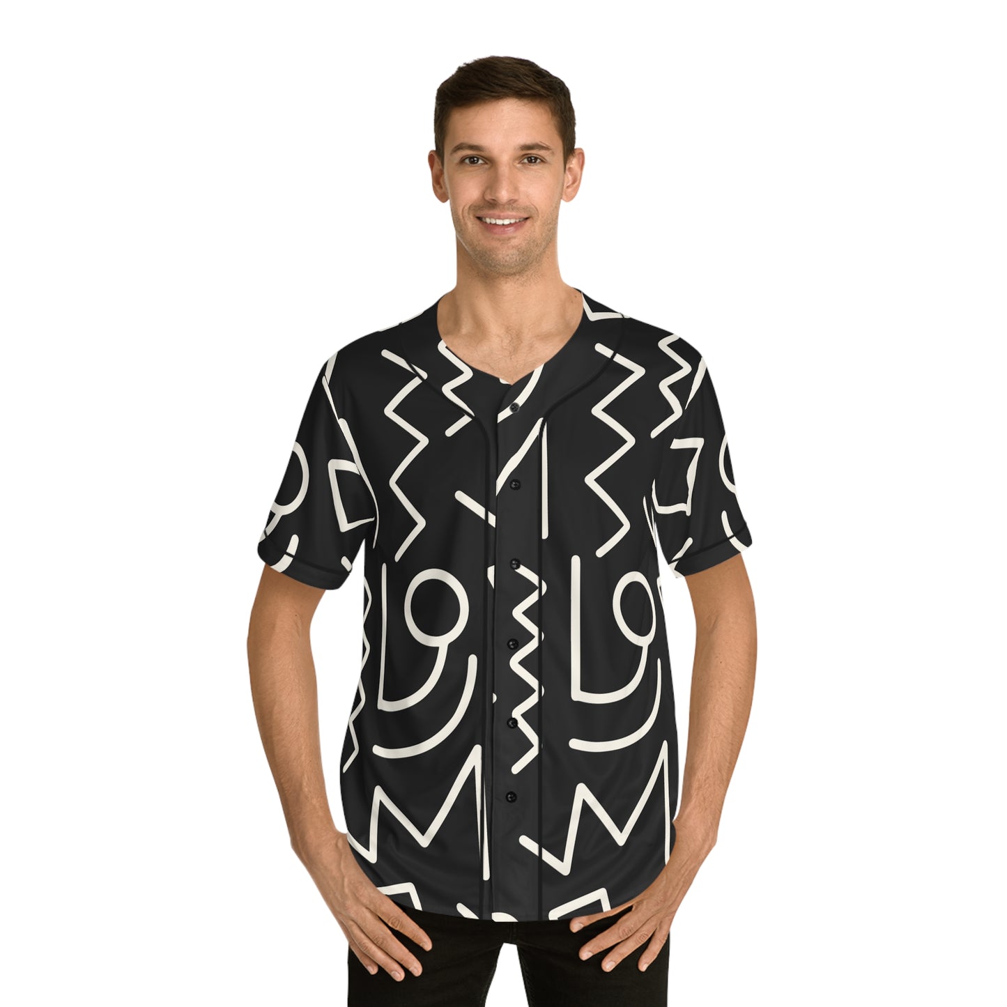 Tribal African Aztec Pattern - Men's Baseball Jersey (AOP) - black/white