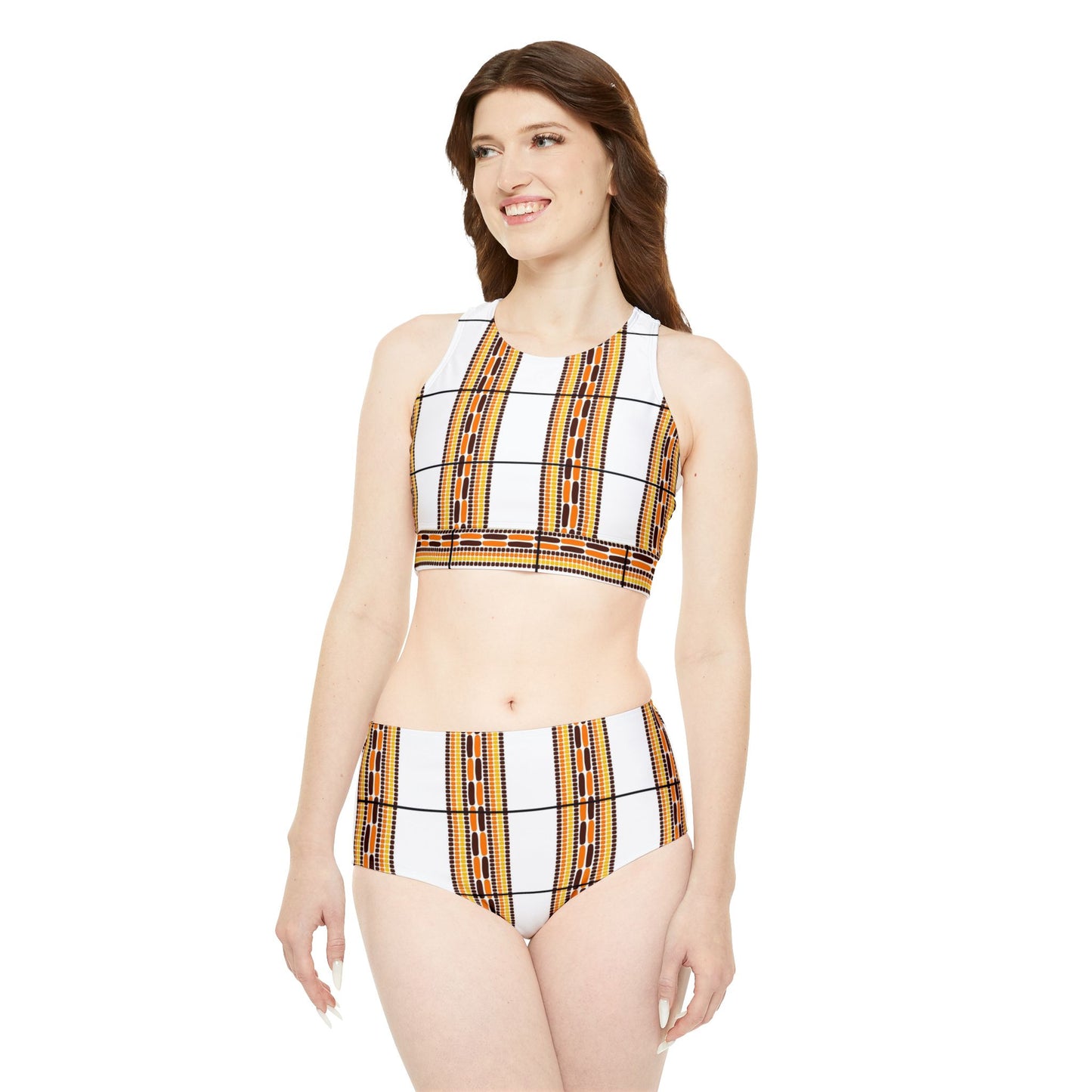 African Basket Plaid Print Sporty Bikini Set (AOP)