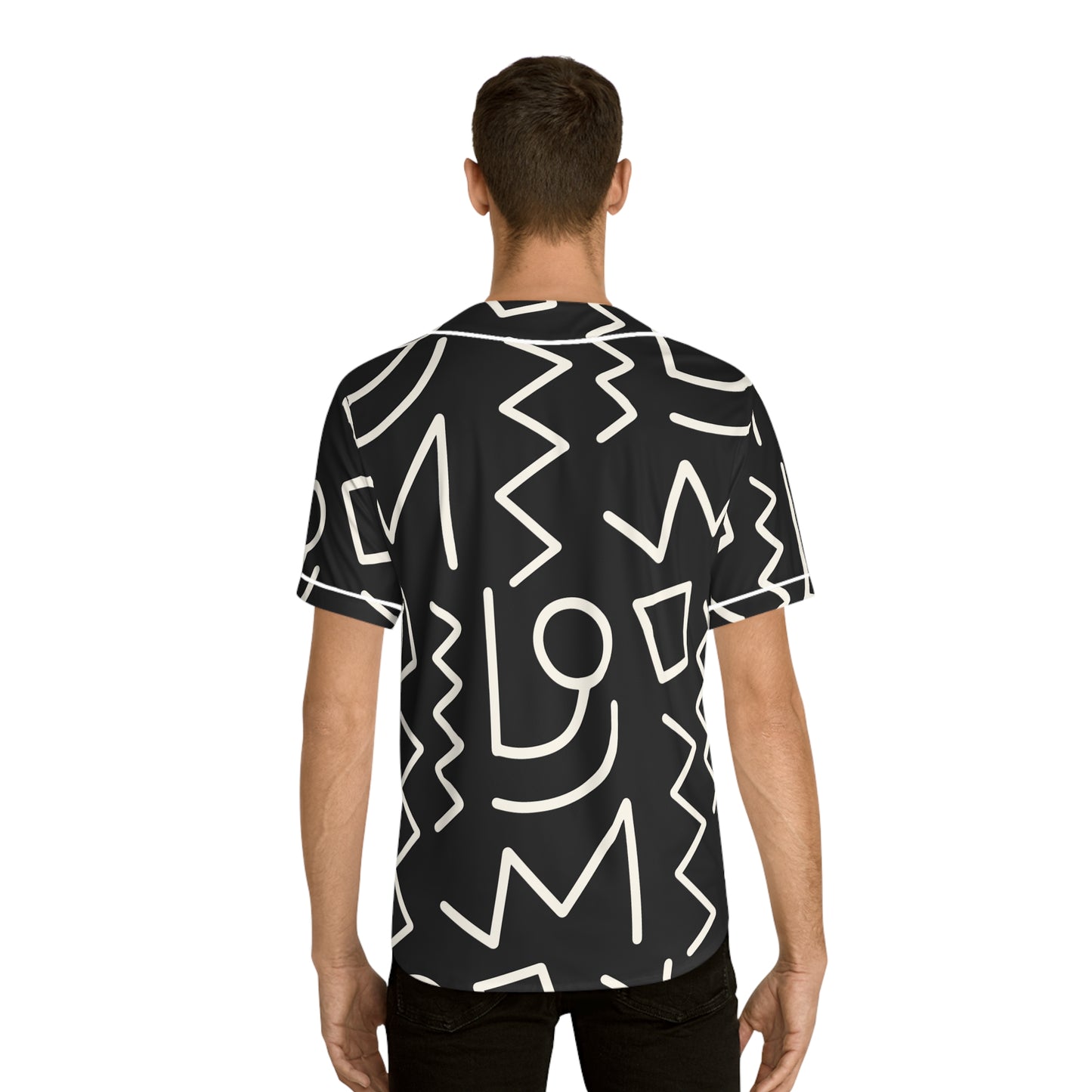 Tribal African Aztec Pattern - Men's Baseball Jersey (AOP) - black/white