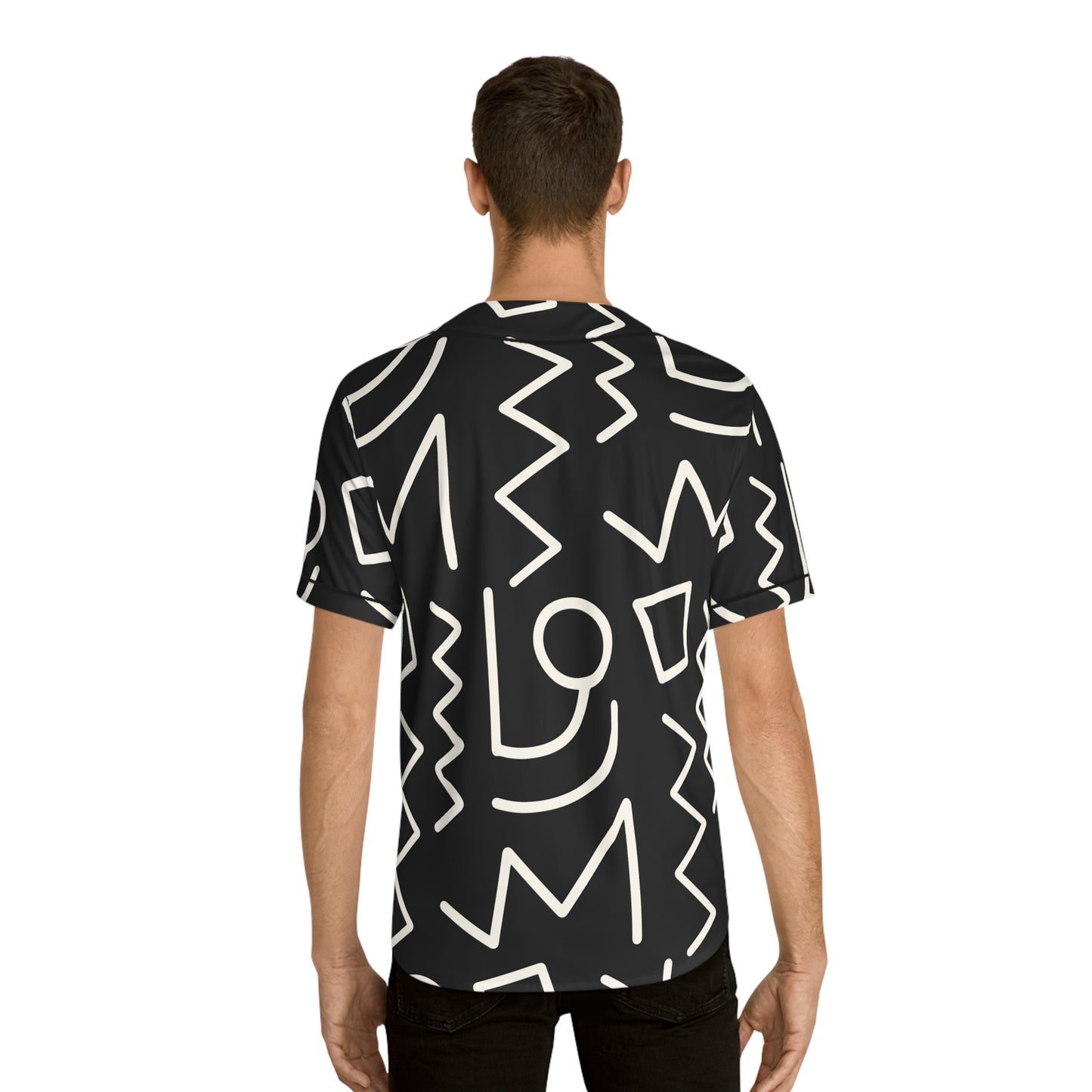 Tribal African Aztec Pattern - Men's Baseball Jersey (AOP) - black/white